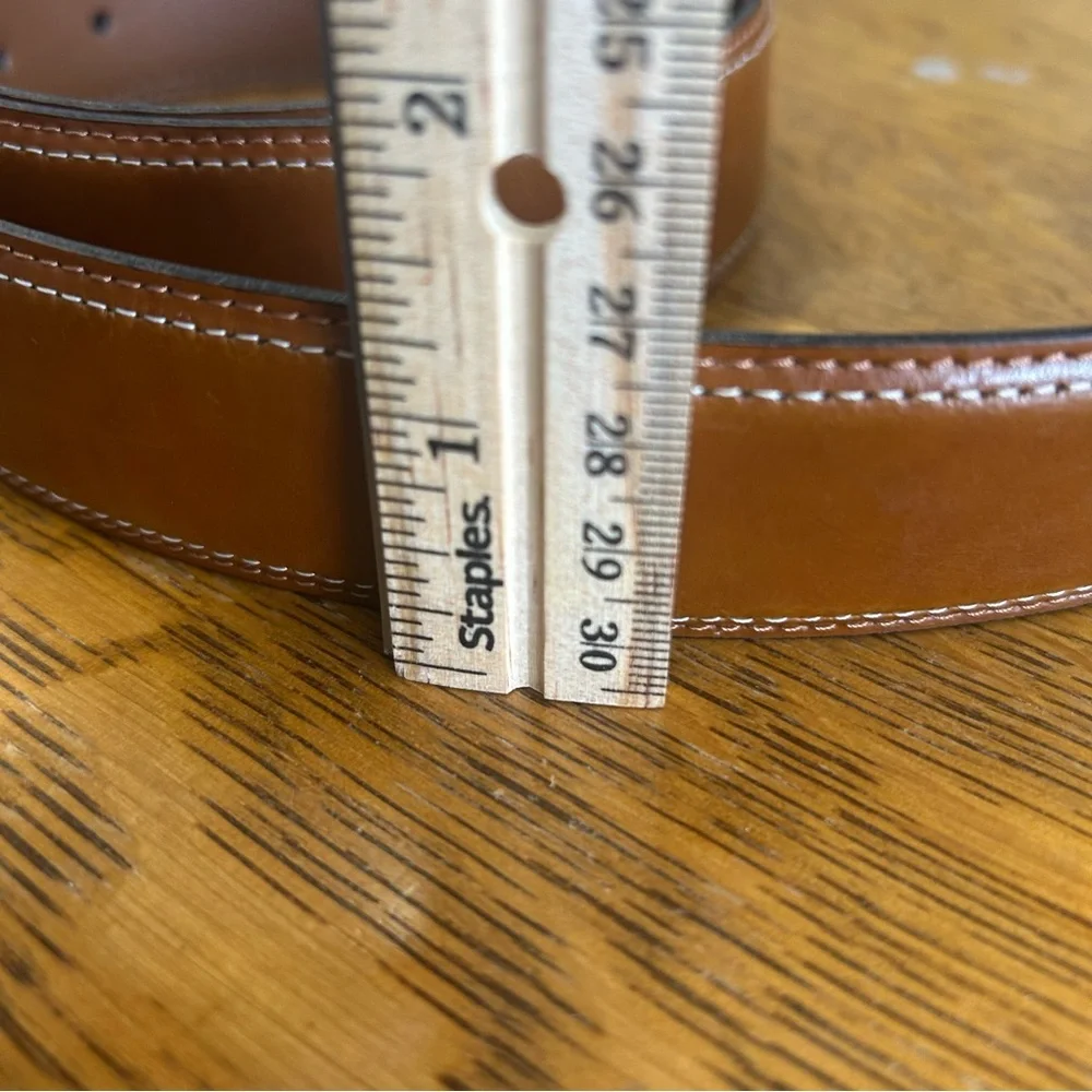 Joseph Abboud Camel Tan Leather Dress Belt 44/110 Brushed Nickel Buckle Classic